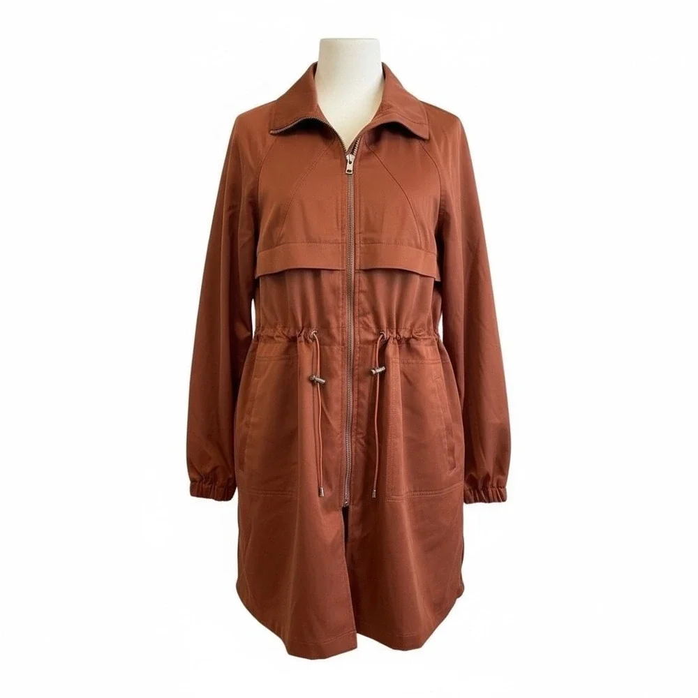 BKE Women's‎ Small Rust Brown Utility Jacket Drawstring Waist Zip Front Collar